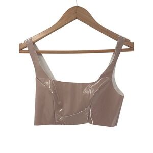 Meshki‎ Crop Top Latex Shiny Women Size XS Tan Sleeveless
